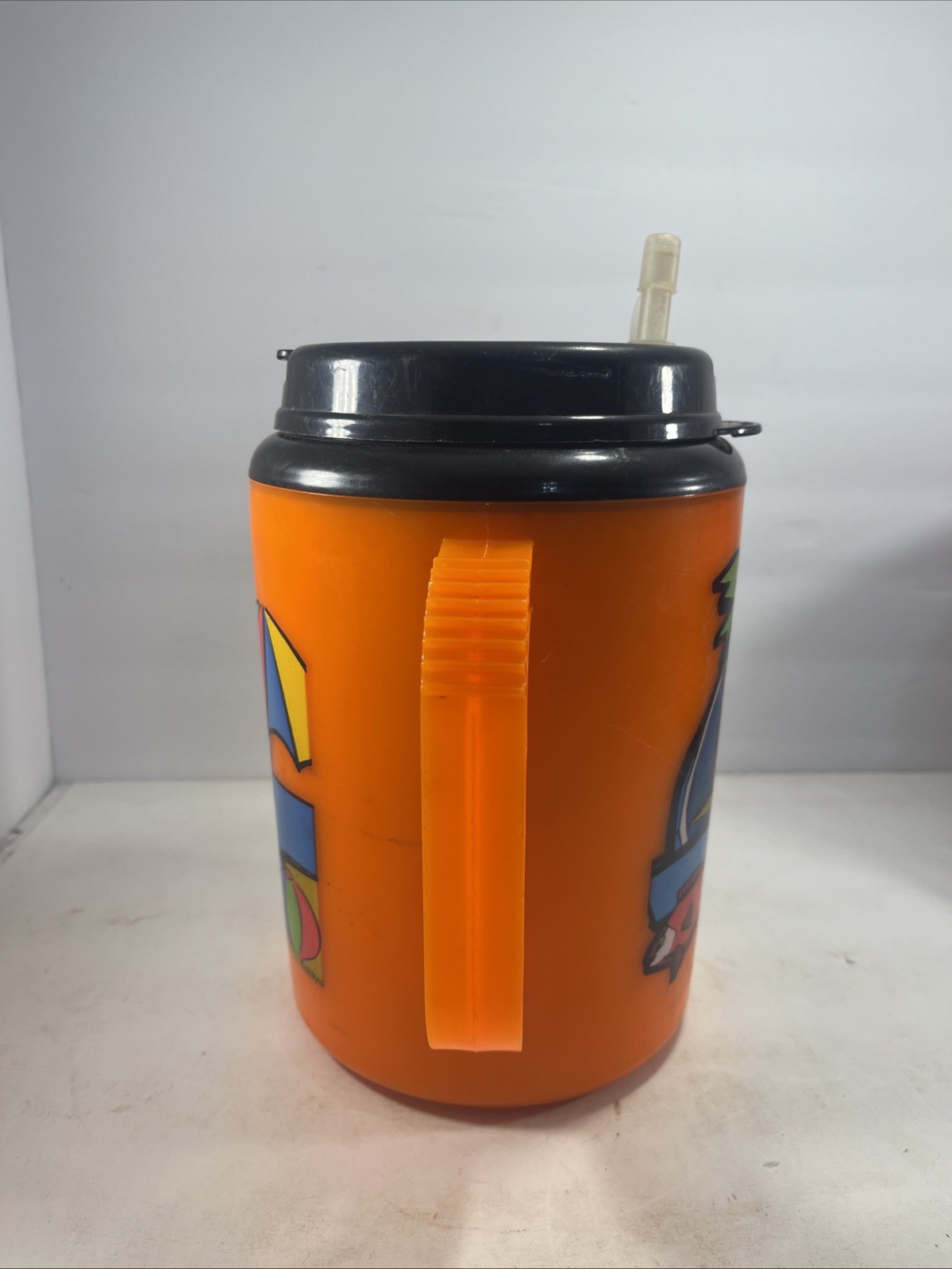 Betras USA Vintage 52 oz Giant Travel Mug Summer Fun Neon Orange