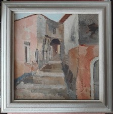 Renata Bocchetti Napoli 1927-2014 quadro dipinto olio su tavola Case Rosse 1957