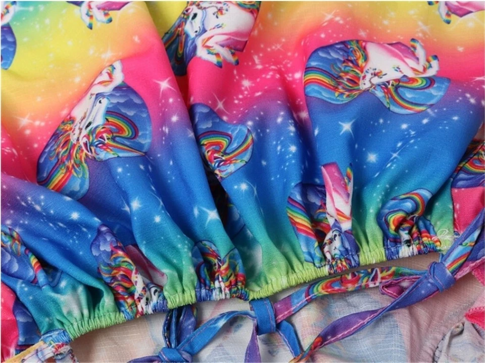 Vestido de Cumpleaños para Niños de 7 Años Fiesta Poni Unicornio Estampado Arco Iris Niña Vestido Fiesta Foto 4 de 4