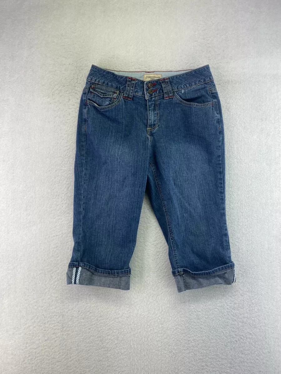 St Johns Bay Petite Womens Size 8p Medium Wash Mid Rise Cuffed Denim Jean  Capri | eBay