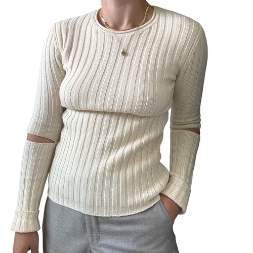 Suéter Helmut Lang Reedición Blanco 100% Lana de Cordero Corte Codo Talla S Nuevo sin Etiquetas - Imagen 7 de 8