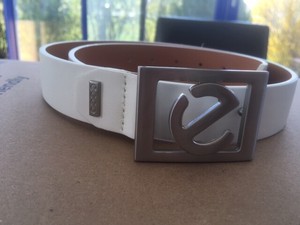 ladies white leather belt