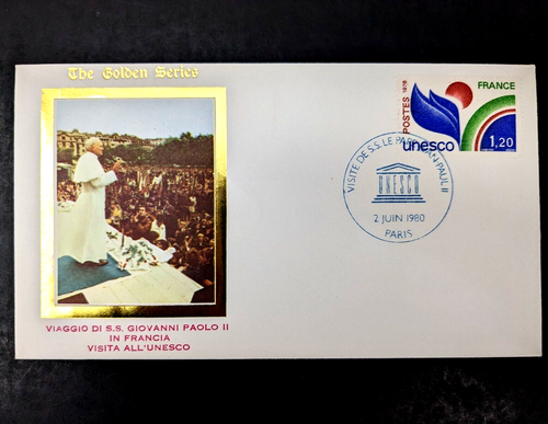 Papa Juan Pablo II, La Serie Dorada Viaje a Francia, 5 portadas más estampillas - Imagen 6 de 8