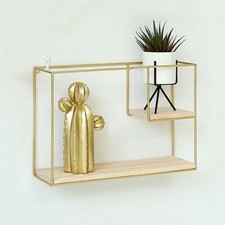 Wall Shelf 2 Tier Cube Gold Shelving Storage Unit Bookcases Décor Display Shelf
