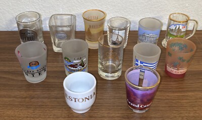 Collection Of 13 Shot Glasses From Around The World: Berlin, Greece, Estonia Etc