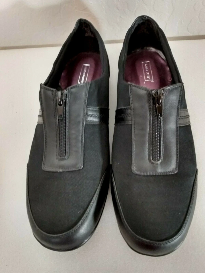 ZAPATOS PLANOS MUJER LAURA SCOTT TALLA 11 M NEGROS Nylon Cuero Cremallera 83710 Foto 3 de 4