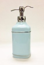 NEW SILVER TONE PUMP+BLUE CERAMIC KITCHEN,BATHROOM SOAP+LOTION DISPENSER