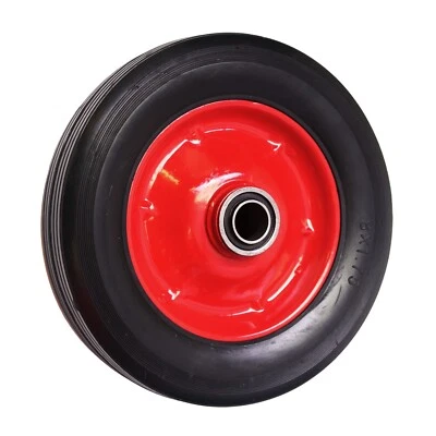 PRODUCT PRO 20cm 8 inch Solid Rubber Wheel 16mm Bore 60mm Wide Sack Truck Barrow Red Steel