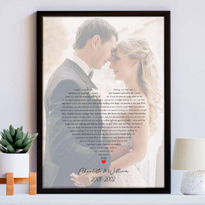 Personalisierter Herz Liedtext, Gedicht, Gelübde erster Tanz Jahrestag Hochzeit Geschenk