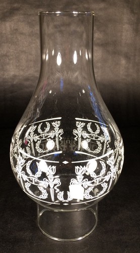 3" x 9 1/4" Clear Diana Decorated Oil Lamp Glass Chimney #2 burner & 3" gallery - Picture 1 of 3