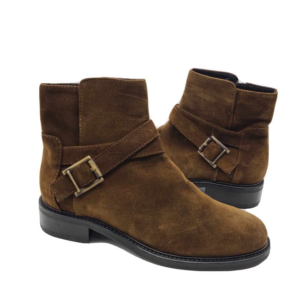 Aquatalia women boots ankle Brown suede belted buckle Booties Sz New - Main Image