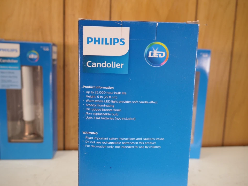 7 PHILLIPS TAPER CANDLES WARM WHITE LED CANDOLIER W/ BRONZE BASE & TIMER NEW - Image 3 of 4