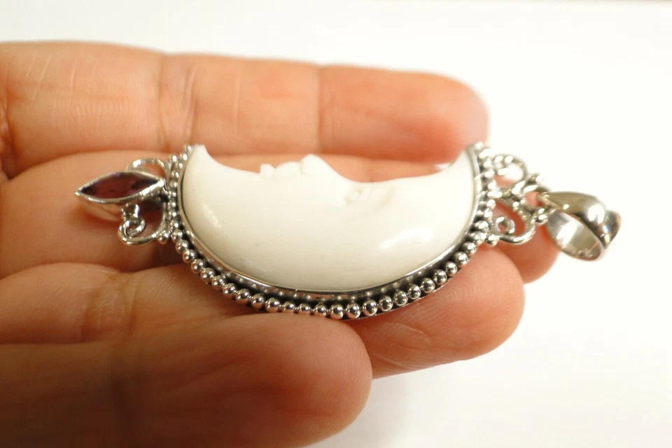 Colgante de plata de ley 925 amatista media luna tallada media luna Foto 3 de 4