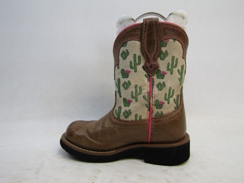 Ariat Litttle Kids Youth Size 9 M Brown Leather Cactus Print Cowboy Boots - Picture 2 of 11