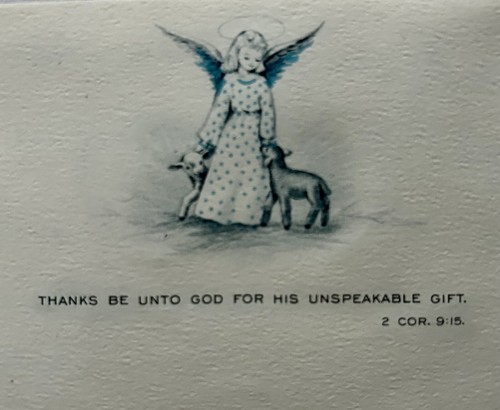 Tarjeta de felicitación vintage de mediados de siglo Navidad María, Niño Jesús, ángeles - Imagen 3 de 4