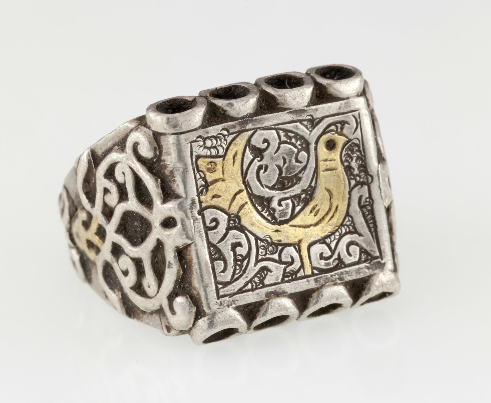 Afghan Hand-Chased Silver Statement Ring Brass Ac… - image 2