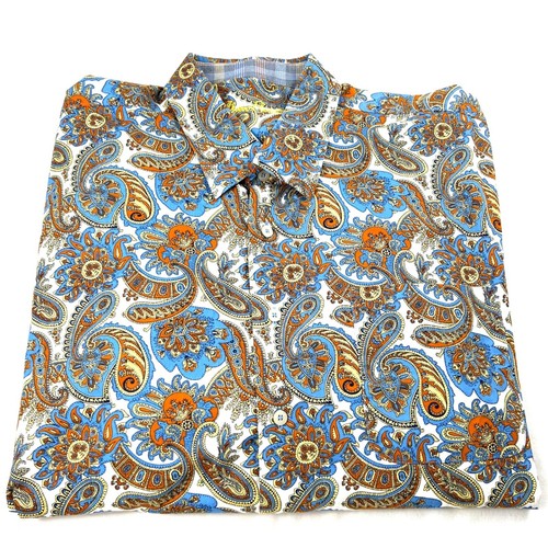 Camicia uomo Alan Flusser paisley con bottoni manica lunga 2XL cotone blu arancione