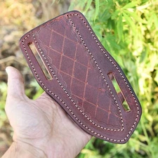 GENUINE LEATHER ENGRAVED PANCAKE HANDMADE SHEATH FIXED BLADE KNIFE / HOLSTER