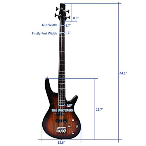 Unbranded Sunburst 4-String Electric Bass Guitar, Full Size, 24-Fret Fretboard - Picture 4 of 13