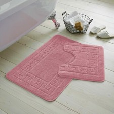 GREEK BATH MAT PEDESTAL SET NON SLIP SOFT TOILET ABSORBENT BATHROOM RUGS 2 PIECE