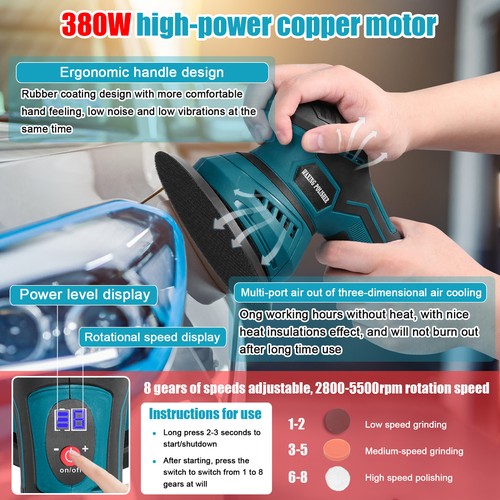 6inch Cordless Eccentric Car Polisher 8 Gears of Speeds djustable Electric R3Q5 - Picture 6 of 11