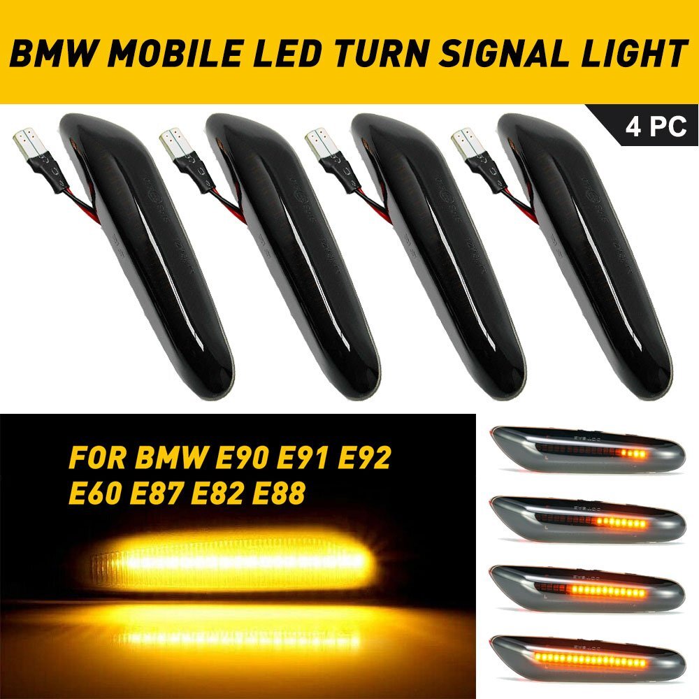 4x Dynamic Smoke Marker LED Side Turn Signal Light For BMW E90 E91 E92 X3 SUV D