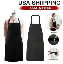 Waterproof Chef Apron Black Catering Cooking Kitchen Butcher with 2 Pocket USA