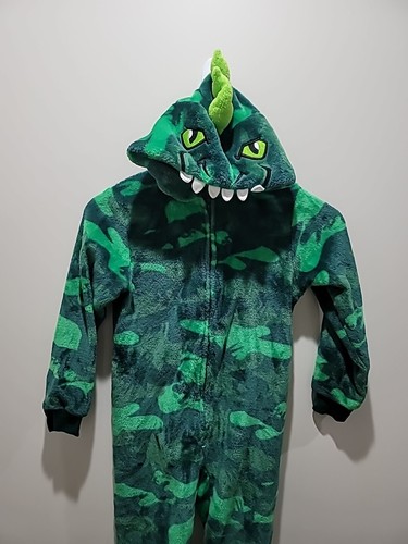 Dinosaur Hooded Fleece Sleeper Pajamas 1 Piece Sz XS Green Blue Saint Eve - Picture 3 of 10