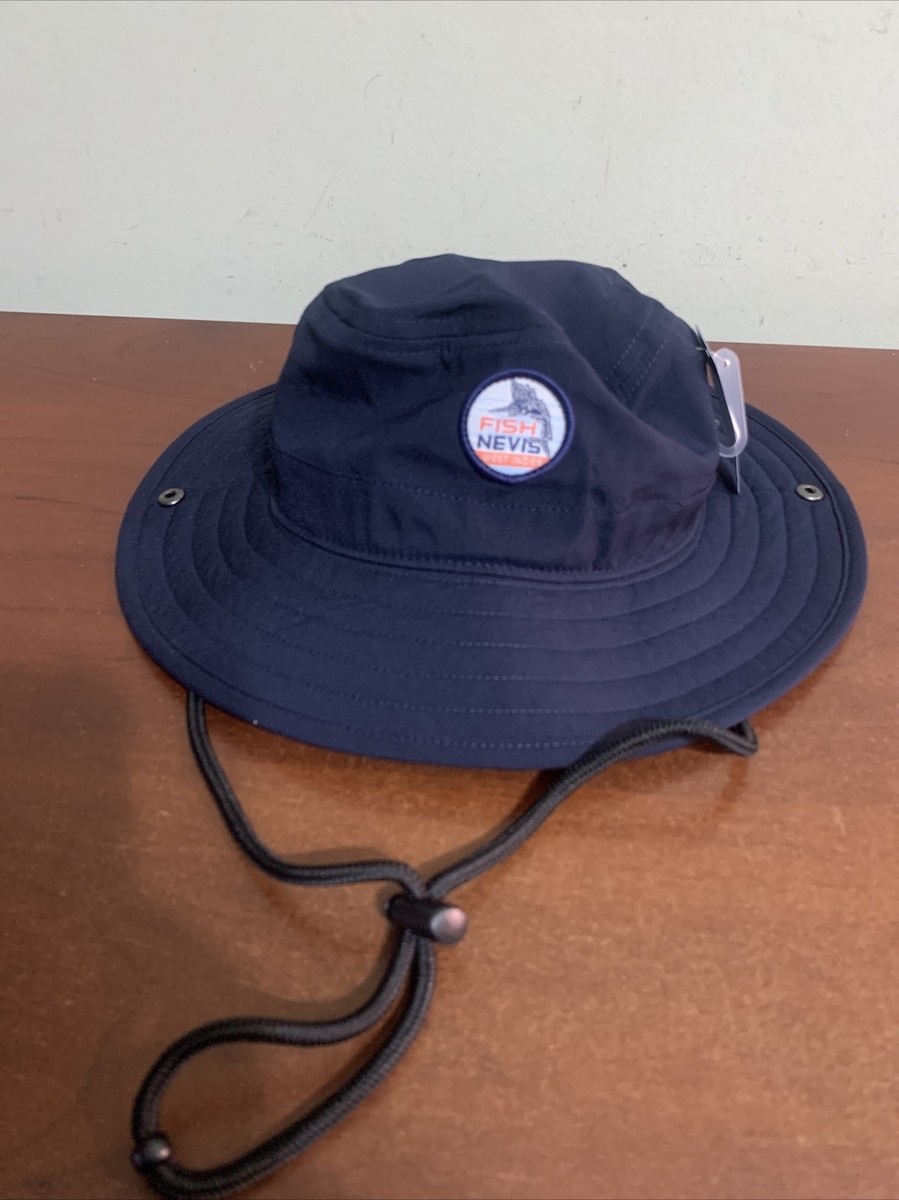 FIsh Nevis West Indies 1493 navy Strapped Floppy Sun hat Small