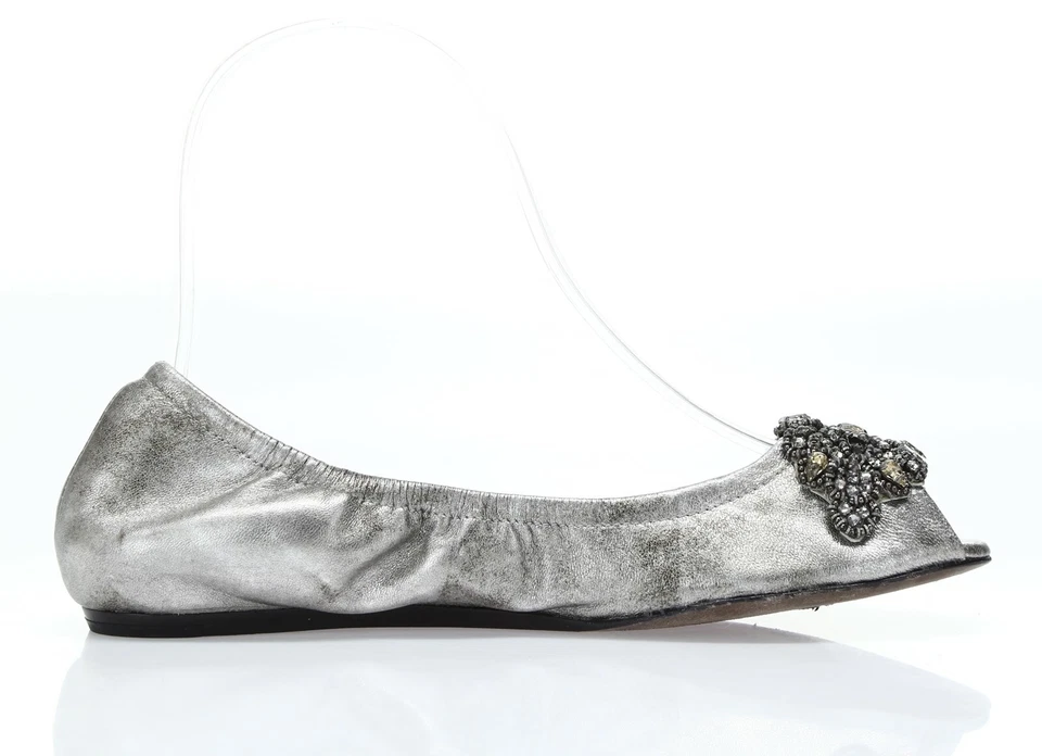 Zapatos planos Vera Wang de cuero plateado con punta abierta para mujer talla 4,5 Foto 3 de 4