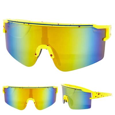 Übergröße Retro Sportlich Umwickeln Shield Fahrrad Sonnenbrille Groß Gelb Frame