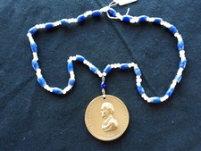JAMES POLK INDIAN PEACE MEDAL, ON VINTAGE TRADE BEAD NECKLACE PE-0325*08744
