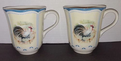 Two Lenox Provencal Garden Rooster Chicken Coffee Mugs Cups