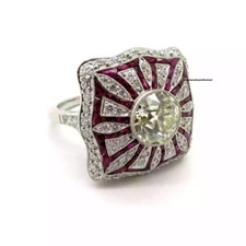 Beautiful Art Deco Style Ruby  Old European Cut Cubic Zirconia Engagement Ring