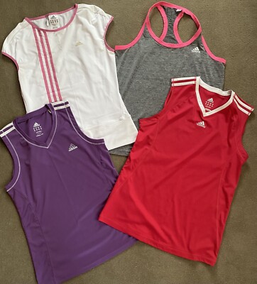 ADIDAS EXERCISE TOPS, LOT OF 4, SMALL, 4 DIFFERENT STYLES, SUPER DEAL!!  LOOK!!