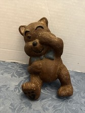 Vintage Resin Chocolate Brown Teddy Bear w/ Blue Bowtie Wall Nursery Decor