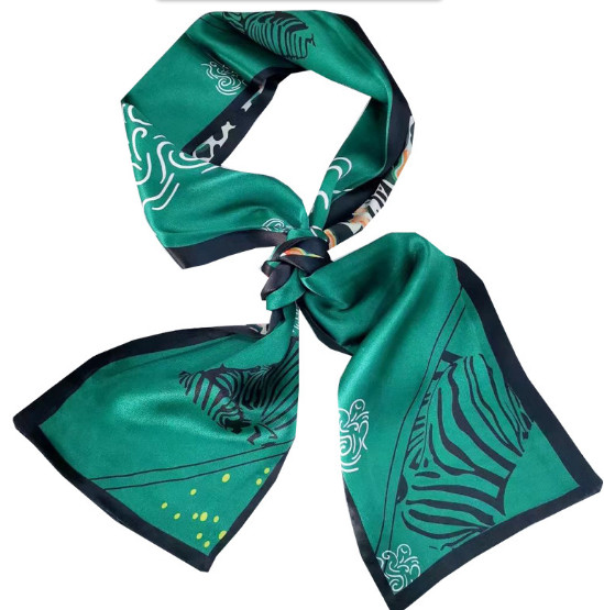 55x6 Floral Green Satin Silk Scarf for Women Shawl Wrap HD107-7