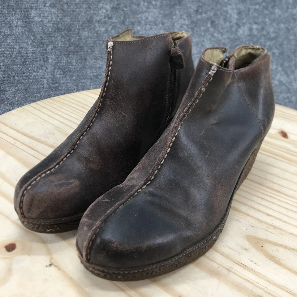 OluKai Botas Mujer 11 Humu Botines Cuero Marrón Tacones de Cuña Cremallera Lateral Foto 3 de 4