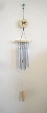Long 35" HUMMINGBIRD Windchime,Wood-Silver Metal,Peaceful Chimes,Soothing Music