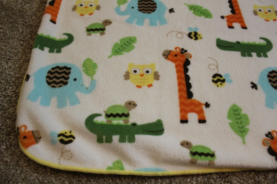 Circo Blanco Amarillo Safari Animales Sherpa Vellón Bebé Manta Infante Niños Suave Foto 3 de 4