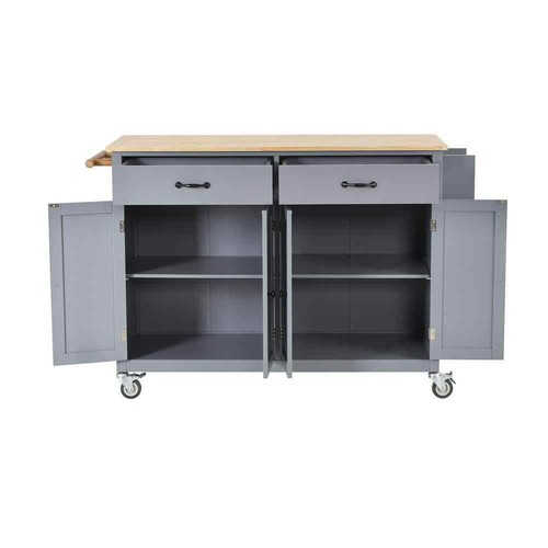 54.3 in. Blue Kitchen Island Cart with Wood Top, Locking Wheel, 4-Door, 2-Drawer - Picture 2 of 8