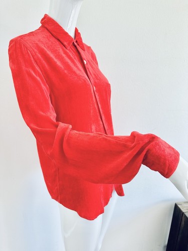 Comme Des Garcons Hot Red Chilly Passion Love Velvet Silk Shirt Relaxed Size M - Picture 3 of 24