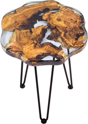 Crystal Clear Epoxy Resin Natural Edge Wood end Table, Wood Resin Side Table - Picture 33 of 54