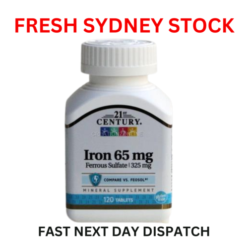 21st Century Iron 65mg 120 Tablets Gluten Free Ferrous Sulfate 325mg Made In USA - Picture 1 of 5