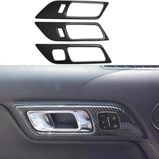 Carbon Fiber Print Door Handle Button Lock Overlay Cover ABS Fits 15-24 Mustang