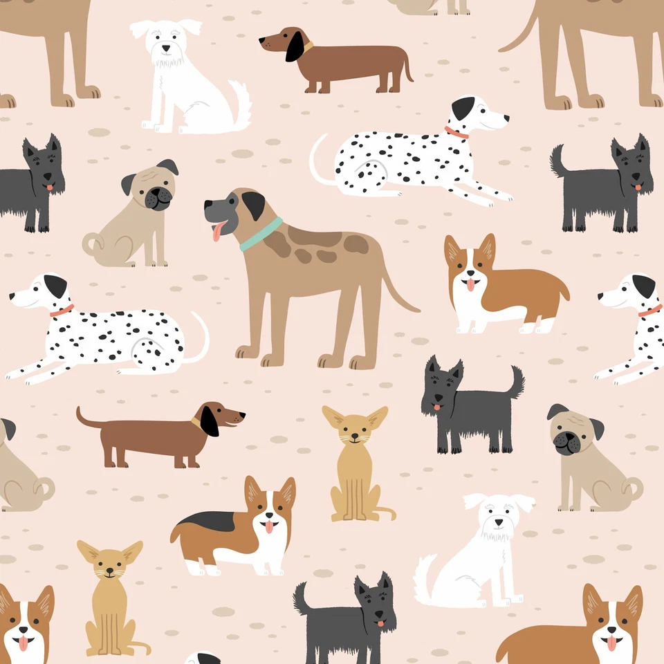 Tela perros todo tipo en franela bronceada 1/4 yarda Foto 2 de 3