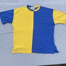 VTG Bold Umen Shirt Adult 2XL Blue Yellow Tee Mens XXL Color Block Made in USA