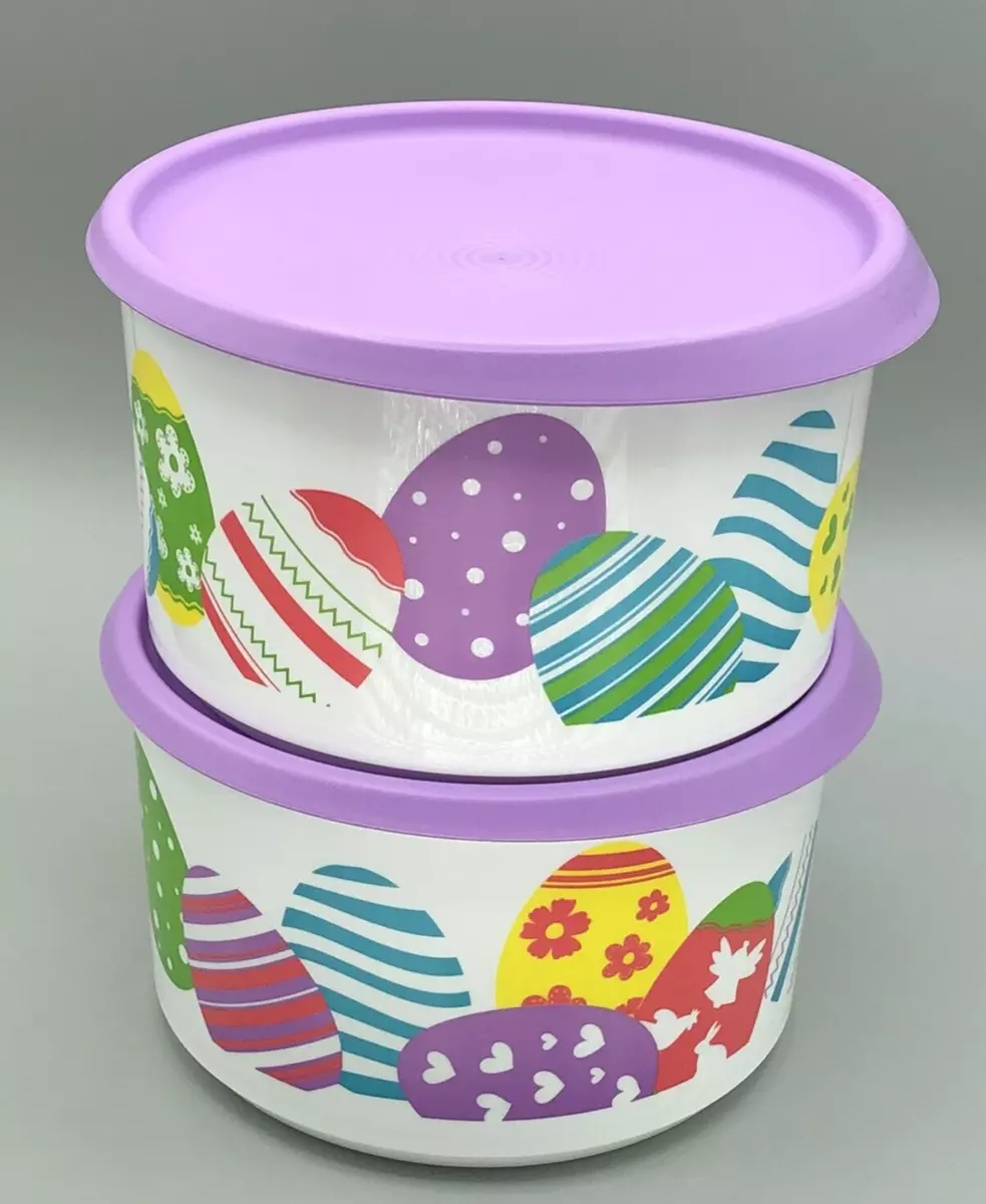 Tupperware Easter egg Design Stacking Canisters Set of 2 Purple Seals New