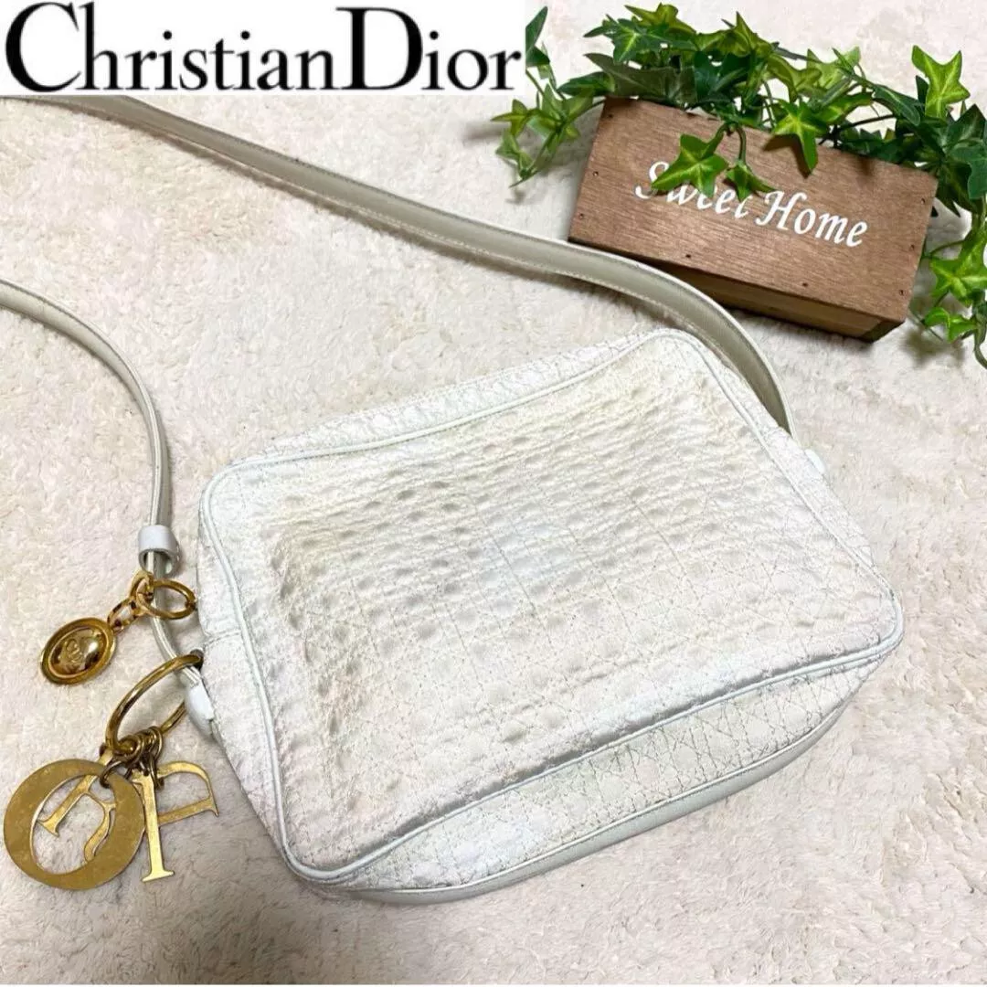 Rare sac à bandoulière vintage Christian Dior Canage blanc