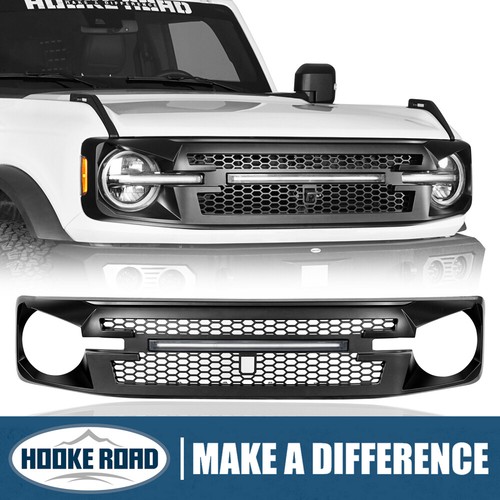 Hooke Road Grille Black Replacement w/ White DRL Light Fit Ford Bronco 2021-2026